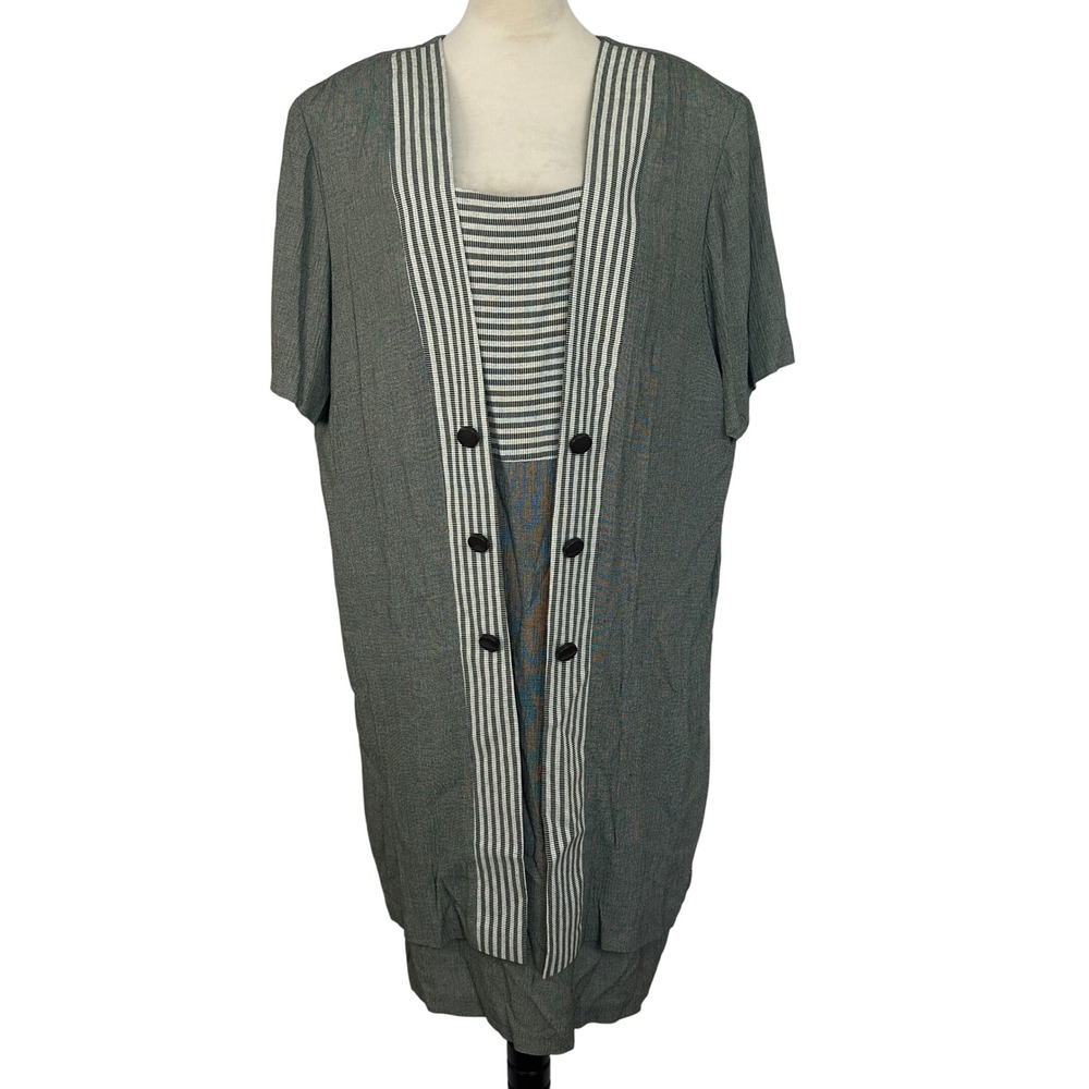 Vintage‎ 90's Perceptions Dress Striped Button Front Career Womens Plus Size 22